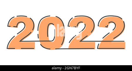 2022 Happy New Year Lettering gebrochene Umrisslinien Stock Vektor