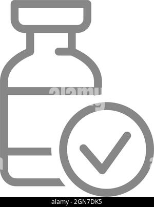 Medizinische Ampulle und Markierungslinien-Symbol. Behandlung, Impfstoff, Serum, Medikament, Impfsymbol Stock Vektor