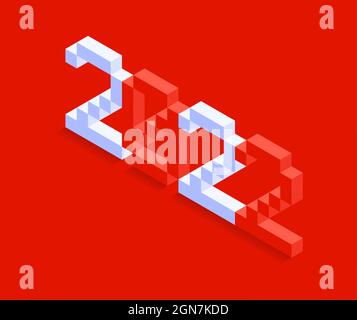 2022 Isometrische Vektor-Illustration zum neuen Jahr Kunst. Minimal 2022 Vektor Feiertagsdekoration für Design, Postkarte, Grußkarten und Einladungen Stock Vektor