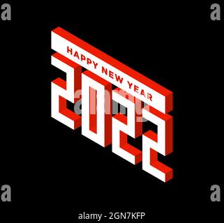 2022 Isometrische Vektor-Illustration zum neuen Jahr Kunst. Minimal 2022 Vektor Feiertagsdekoration für Design, Postkarte, Grußkarten und Einladungen Stock Vektor
