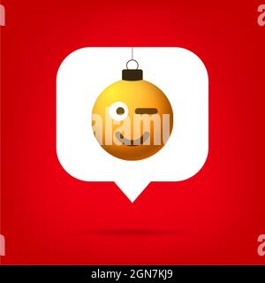 Karte oder Flyer weihnachten realistische Emoji lächeln Ball auf wie Zähler, Kommentar Follower und Benachrichtigung Symbol Vektor Illustration. Frohe weihnachten und Stock Vektor