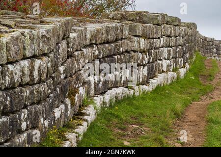 Der Hadrian’s Wall Path ist ein 84 Meilen (135 km) langer National Trail, der sich von Wallsend, Newcastle upon Ty, aus Küste zu Küste durch Nordengland erstreckt Stockfoto