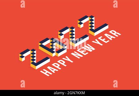 2022 Isometrische Vektor-Illustration zum neuen Jahr Kunst. Minimal 2022 Vektor Feiertagsdekoration für Design, Postkarte, Grußkarten und Einladungen Stock Vektor