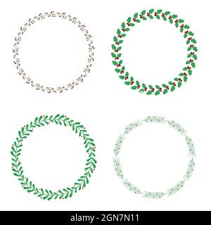 Weihnachten bunte Blumenkranz Vektor-Symbole Set Stock Vektor