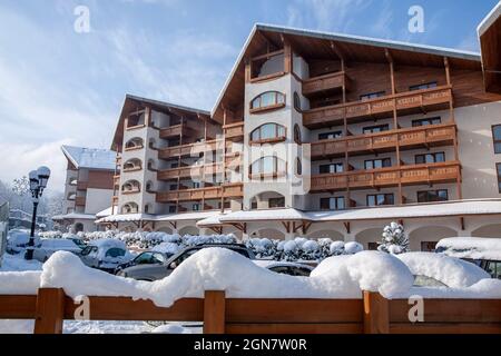 Bansko, berühmtes Ski-Winter-Resort, Kempinski Hotel, Balkan, Bulgarien Stockfoto