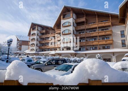 Bansko, berühmtes Ski-Winter-Resort, Kempinski Hotel, Balkan, Bulgarien Stockfoto