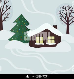 Ferienhaus in verschneite Landschaft - Vektor-Illustration Stock Vektor