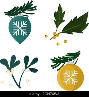 Weihnachtskugeln, Stechpalme und Mistel - Vektorgrafik Stock Vektor