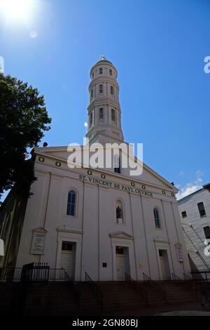 St. Vincent de Paul Catholic Church, erbaut im neoklassischen Stil in den 1840er Jahren und bekannt für seine irische Einwanderungsgeschichte, Baltimore, Maryland, USA Stockfoto