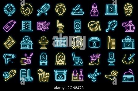 Symbole des Schönheitssalons legen einen Umrissvektor fest. Make-up des Künstlers. Schönheit Brautpflege Stock Vektor