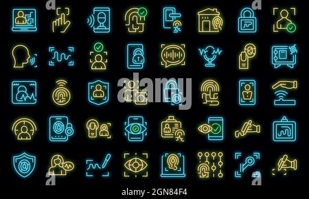 Symbole für die Handschrifterkennung legen einen Umrissvektor fest. Zugriff genehmigen. Biometrische Authentifizierung Stock Vektor