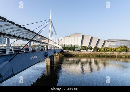 Der Scottish Event Campus (SEC) und die SSE Hydro neben der Bells Bridge über den Fluss Clyde in Glasgow, Schottland, Großbritannien Stockfoto