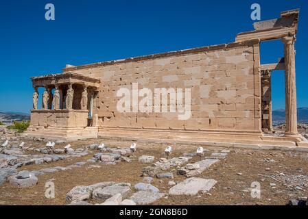 Akropolis, Athen Griechenland,27. Juli 2017 Tempel der Athene Nike auf der Akropolis von Athen eine antike Zitadelle archäologische Stätte über der Stadt AT Stockfoto