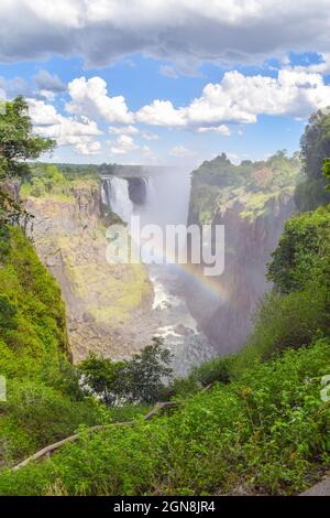 Die berühmten Victoria Falls, Mosi-OA-Tunya Wasserfall, Blick von Simbabwe, 2018. Quelle: Vuk Valcic/Alamy Stockfoto