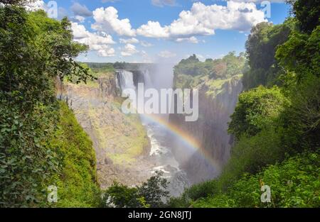 Die berühmten Victoria Falls, Mosi-OA-Tunya Wasserfall, Blick von Simbabwe, 2018. Quelle: Vuk Valcic/Alamy Stockfoto