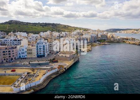 Malta, Nordregion, Saint Pauls Bay, Luftaufnahme der Küstenstadt Stockfoto