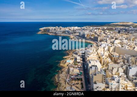 Malta, Nordregion, Saint Pauls Bay, Luftaufnahme der Küstenstadt Stockfoto