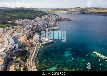 Malta, Nordregion, Saint Pauls Bay, Luftaufnahme der Küstenstadt Stockfoto