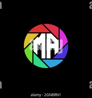 MA Monogram Logo Buchstabe Geometrische Polygonallinse Regenbogen Kreis Form Stil Stock Vektor