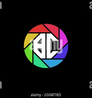 BC Monogram Logo Buchstabe Geometrische Polygonallinse Regenbogen Kreis Form Stil Stock Vektor