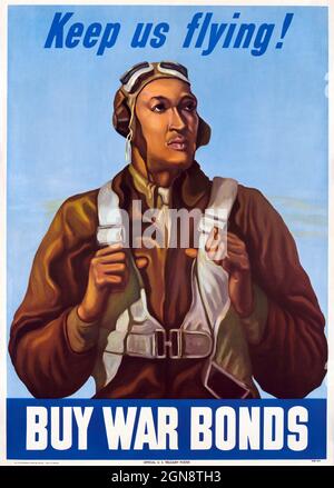 Robert Diez, ein Tuskegee Airman, Plakat zum Zweiten Weltkrieg: „Keep US Flying! Buy war Bonds', Betsy Graves Reyneau, U.S. Government Printing Office, 1943 Stockfoto