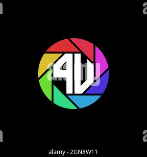 PU-Monogramm-Logo Buchstabe Geometrische Polygonallinse Regenbogen Kreis Form Stil Stock Vektor