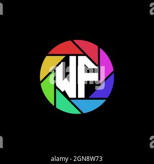 WF Monogram Logo Buchstabe Geometrische Polygonallinse Regenbogen Kreis Form Stil Stock Vektor