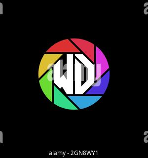 WD Monogram Logo Buchstabe Geometrische Polygonallinse Regenbogen Kreis Form Stil Stock Vektor