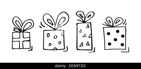 Handgezeichneter Vektor mit hellen Geschenken. Cartoon-Stil. Stock Vektor