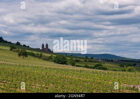 Panoramablick auf das Kloster St. Hildegard bei Rüdesheim am Rhein in Deutschland. Stockfoto