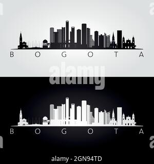 Skyline von Bogota und Wahrzeichen Silhouette, schwarz-weißes Design, Vektor-Illustration. Stock Vektor