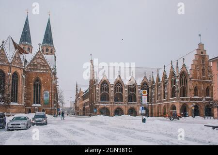 Braunschweig, 9. Februar 2021: Altstadtmarkt im Stadtzentrum von Braunschweig im Winter Stockfoto