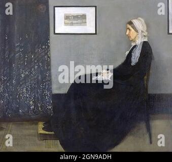 WHISTLER'S MUTTER Ölgemälde von dem in Amerika geborenen Künstler James McNeill Whistler(1834-1903) im Jahr 1871. Ursprünglich mit dem Titel ' Arrangement in Grey and Black No.1' betitelt, zeigt er seine Mutter Anna McNeill Whistler. Das Original befindet sich im Musée d'Orsay in Paris. Stockfoto