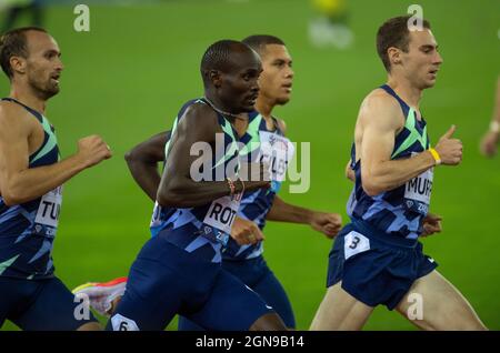 ZÜRICH - SCHWEIZ 8 SEP 21: Ferguson Cheruiyot Rotich (KEN) Clayton Murphy (USA) tritt beim Wanda Diamond League Finale beim Let mit 800 m an Stockfoto