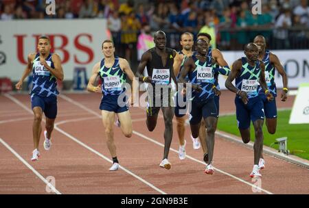 ZÜRICH - SCHWEIZ 8 SEP 21: Elliot Giles (GBR) Clayton Murphy (USA) Marco Arop (CAN) Emmanuel Kipkurui Korir (KEN) Ferguson Cheruiyot Rotich (KEN) Stockfoto