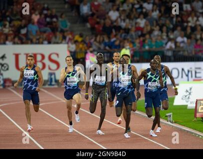 ZÜRICH - SCHWEIZ 8 SEP 21: Elliot Giles (GBR) Clayton Murphy (USA) Marco Arop (CAN) Emmanuel Kipkurui Korir (KEN) Ferguson Cheruiyot Rotich (KEN) Stockfoto