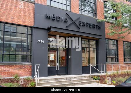Montreal, QC, Kanada - 6. September 2021: Hauptsitz von Medienexperten in Montreal, QC, Kanada. Stockfoto