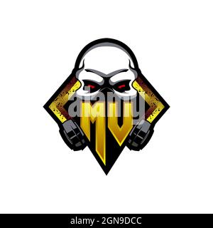 MV Logo Monogramm mit Skull Shape Designs Vorlage Vektor-Symbol modern Stock Vektor