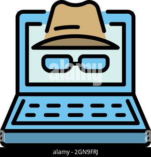 Symbol für Laptop-Hacker. Umriss Laptop Hacker Vektor Symbol Farbe flach isoliert Stock Vektor