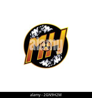 MH Logo Monogramm Gaming mit Gas Form Designs Vorlage Vektor-Symbol modern Stock Vektor