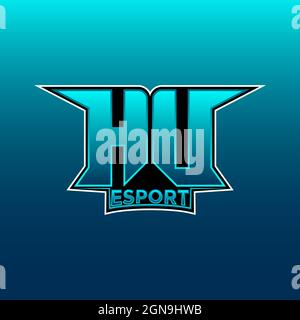 HU Logo eSport Gaming Initial mit Blue Light Color Design-Vektor-Vorlage Stock Vektor