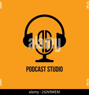 PS Monogram Logo Letter Vektor mit Kopfhörer- und Mikrofonform, Podcast Studio Logo Stock Vektor