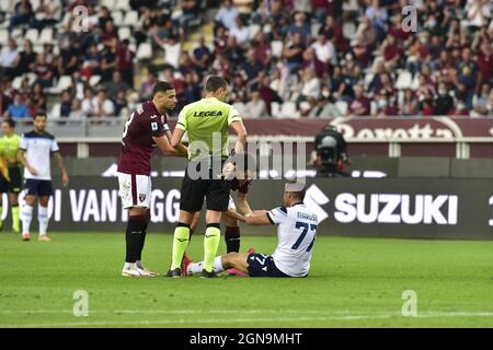 Während der Serie A Spiel zwischen Turin FC gegen SS Lazio im Stadio Olimpico di Torino am 23. September 2021 in Turin, Italien. Stockfoto