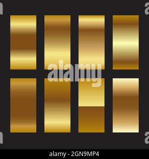 Goldene Folie Verlauf Textur Hintergrund. Set-Schablone aus Gold, Kupfer und Metall. Vektorgrafik Stock Vektor