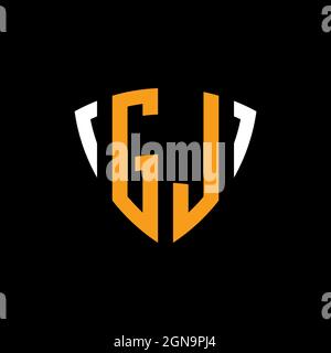 GL-Logo mit Schild weiß orange Form Designvorlage isoliert auf schwarzem Hintergrund Stock Vektor