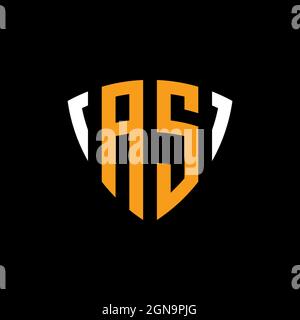ALS Logo mit Schild weiß orange Form Designvorlage isoliert auf schwarzem Hintergrund Stock Vektor