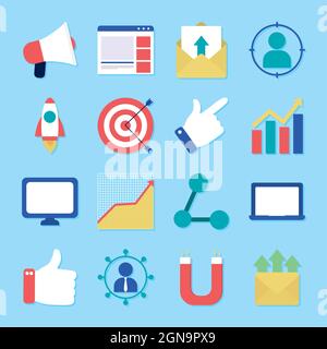 Marketingsymbol auf blauem Hintergrund Stock Vektor