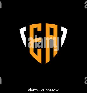 EA-Logo mit Schild weiß orange Form Design-Vorlage isoliert auf schwarzem Hintergrund Stock Vektor