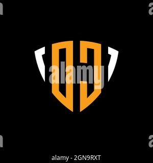 OC-Logo mit Schild weiß orange Form Designvorlage isoliert auf schwarzem Hintergrund Stock Vektor