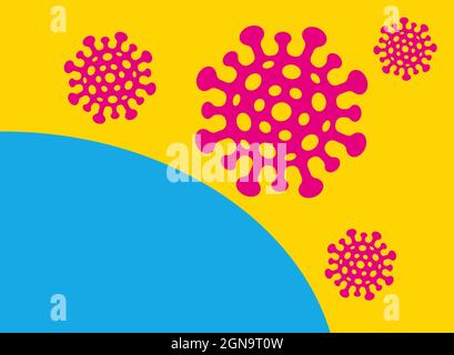 Vektorposter mit Coronavirus im CMCMY-Stil. Vektorgrafik von COVID-19 im Retro-Stil. Stoppen Sie das Coronavirus. Stock Vektor